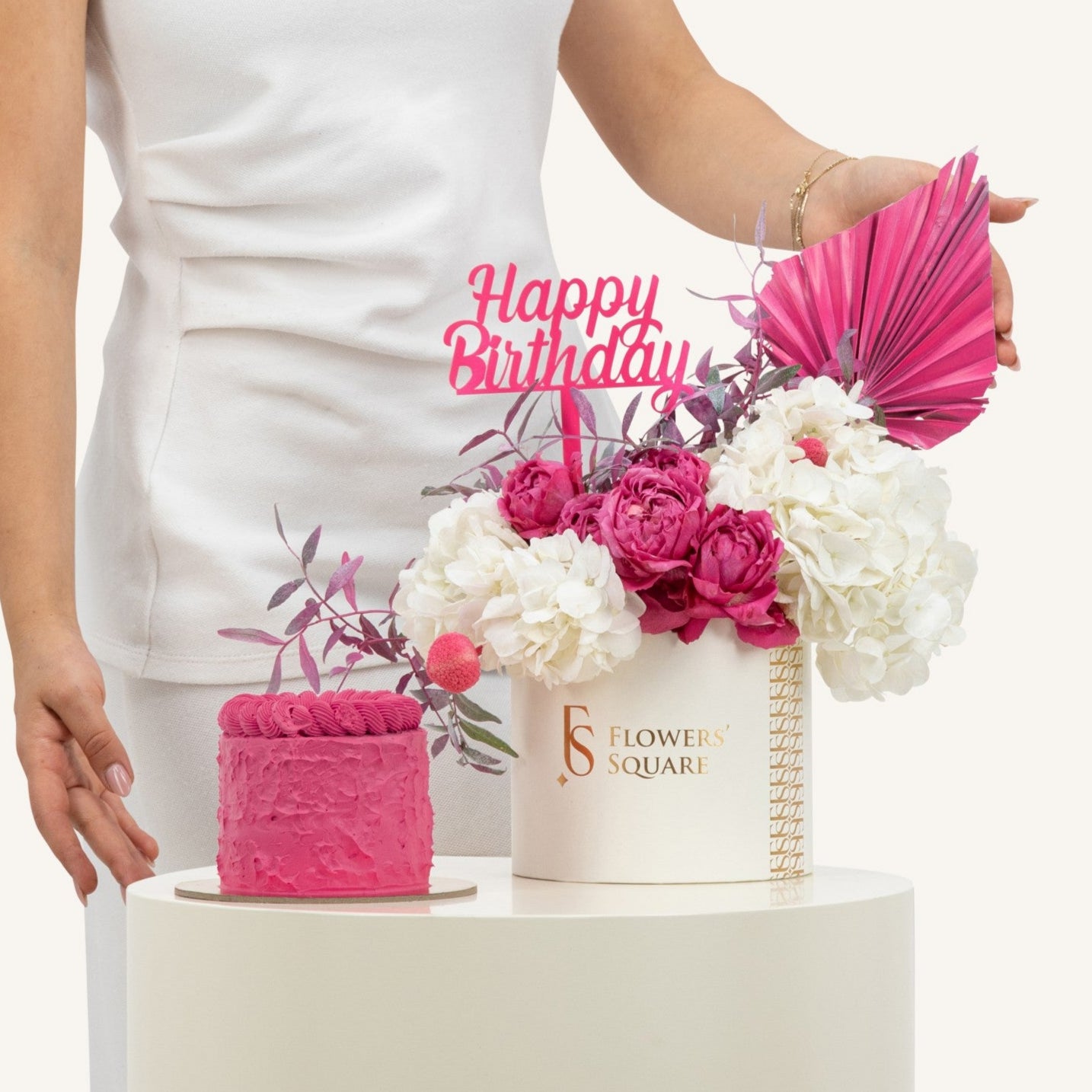 Happy Birthday Fuchsia Flower & Cake