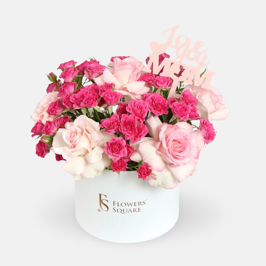 Love You Mom Pink Flower Box (35cmx35cm)