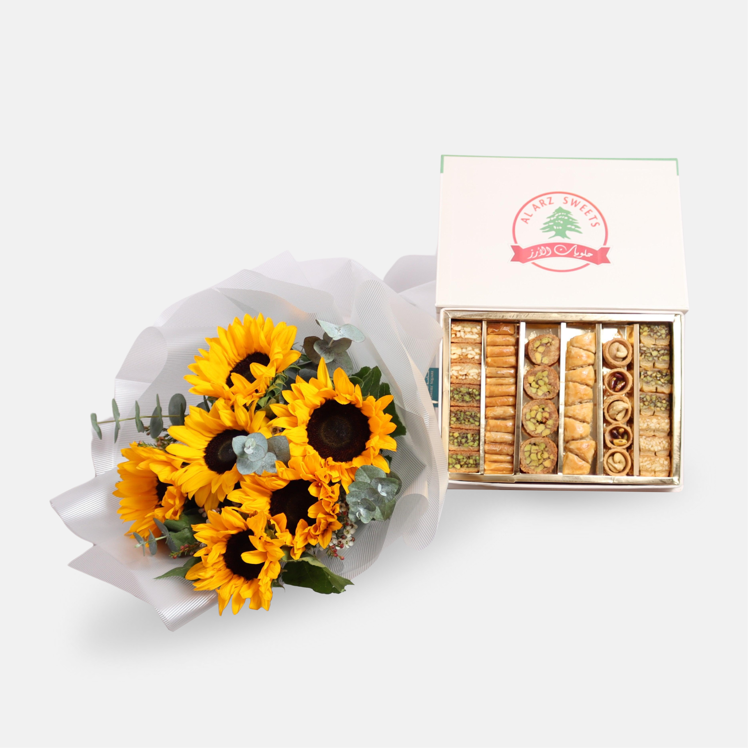 Sun Flower Bouquet and Assorted Baklava(60cmx30cm)