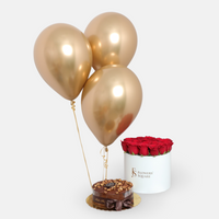 Red Rose Box, Cake and Balloons(35cmx30cm)