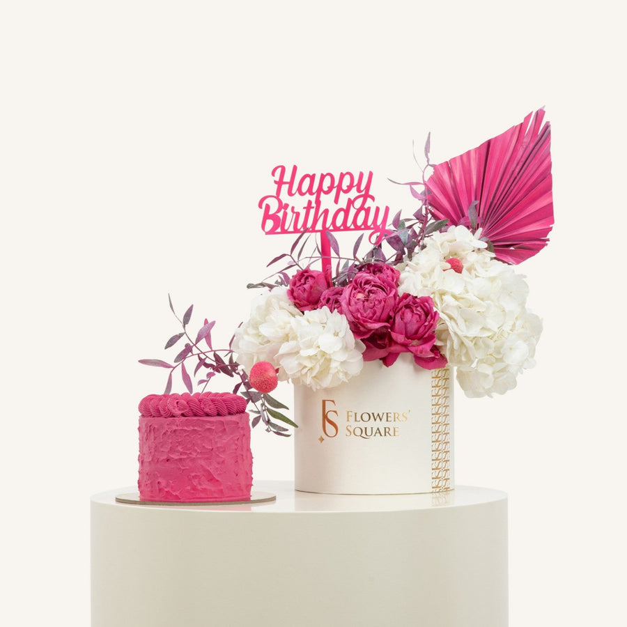Happy Birthday Fuchsia Flower & Cake
