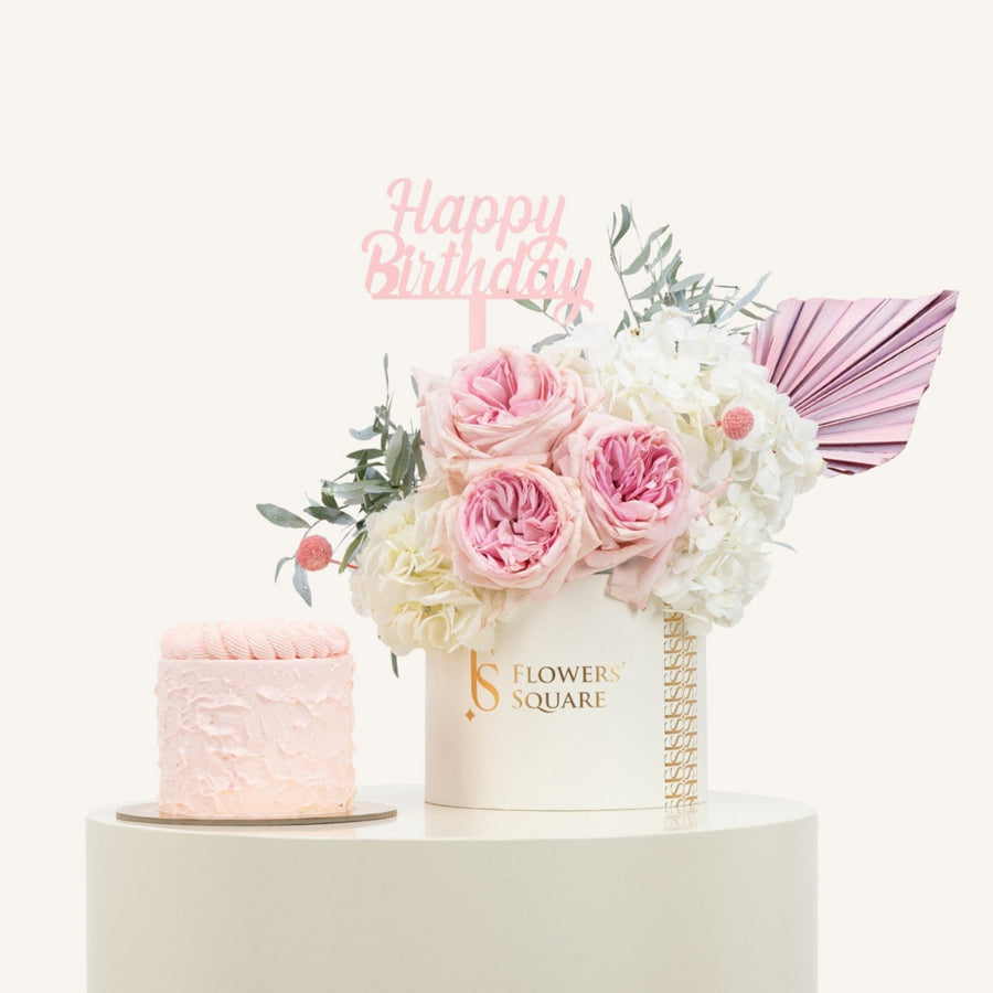 Happy Birthday Pink Flower & Cake