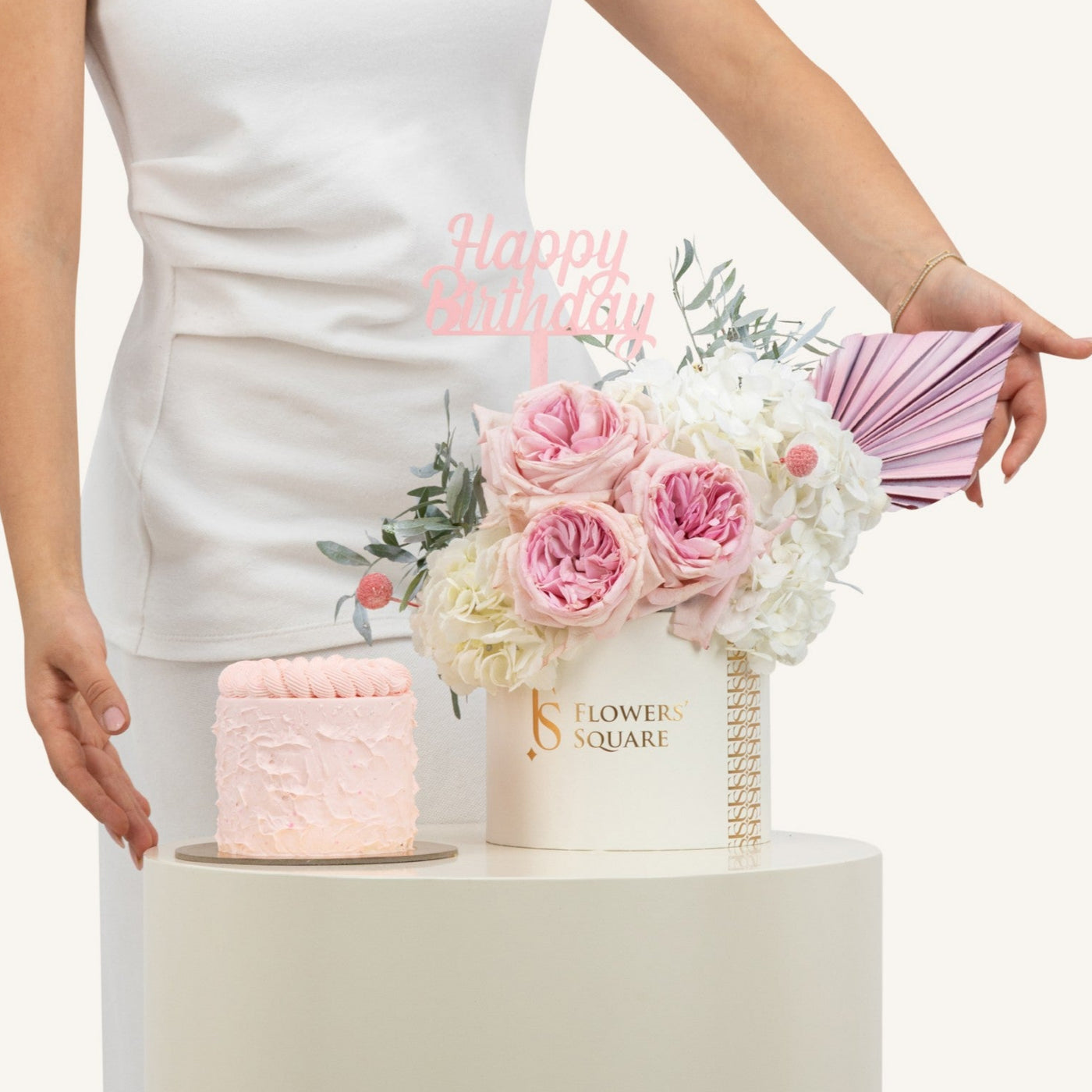 Happy Birthday Pink Flower & Cake