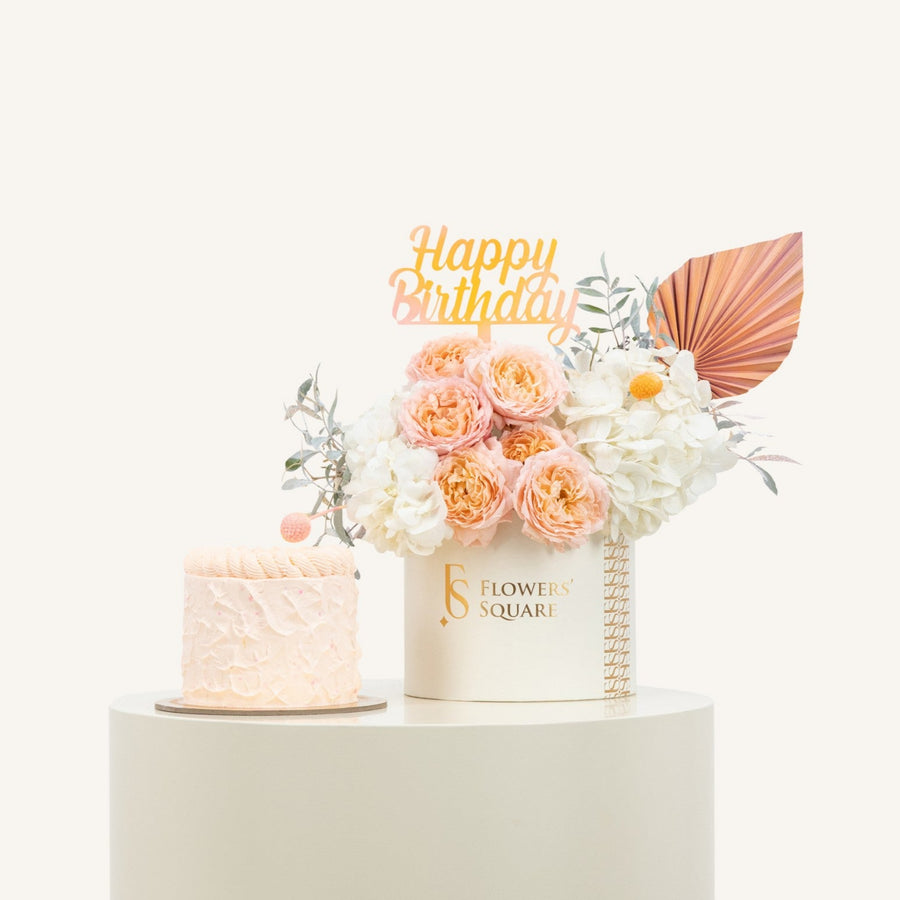 Happy Birthday Peach Flower & Cake
