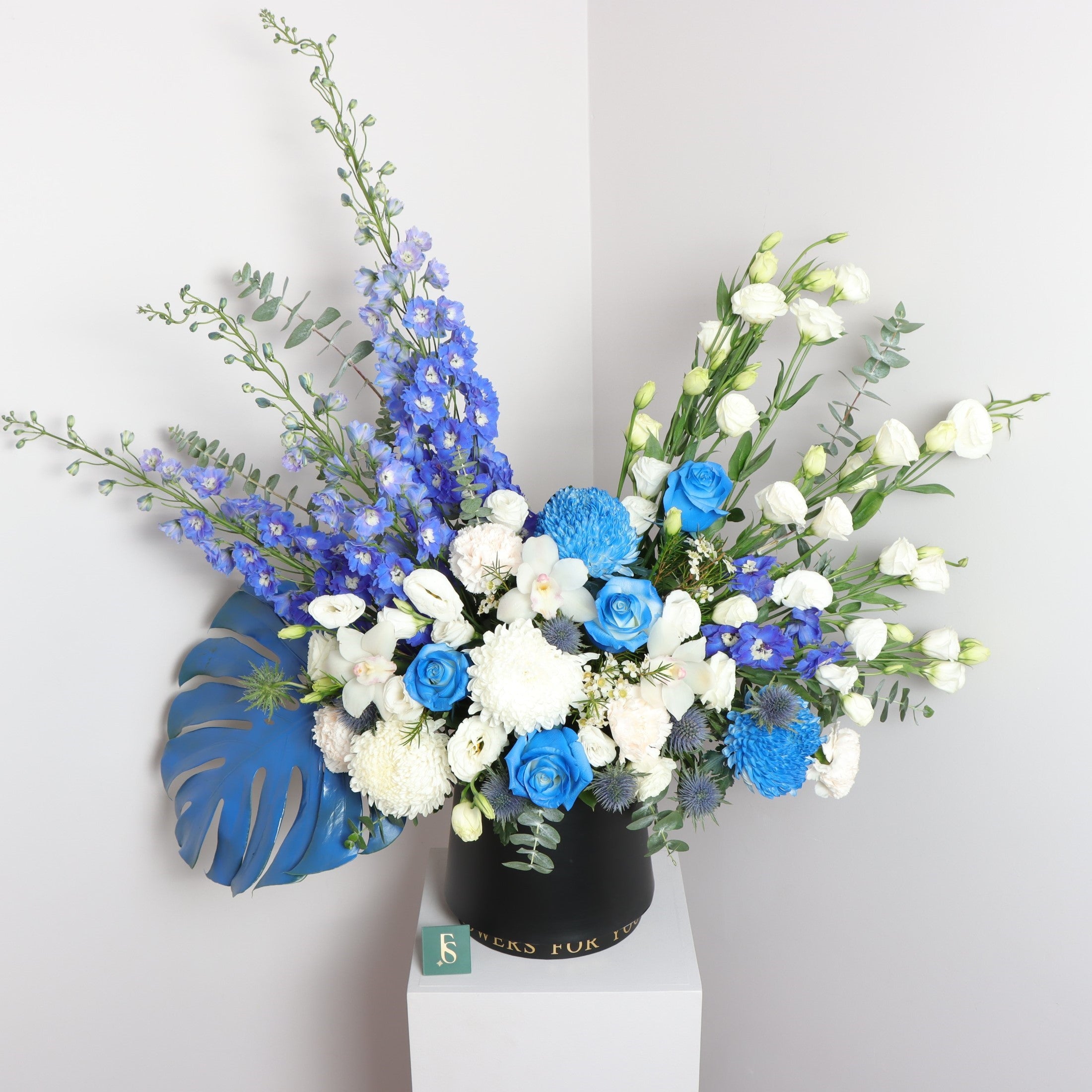 blue flowers in box