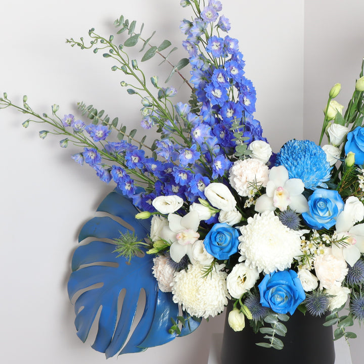 blue flower collection in flower shop