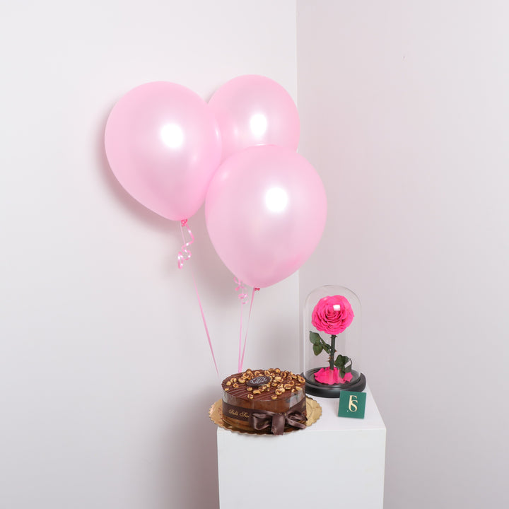 Pink forever rose, Cake and Balloons in FS shop