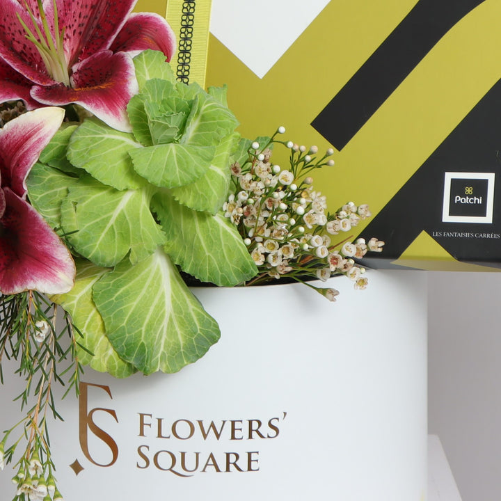 lilies box gift with chocolate in FS Dubai