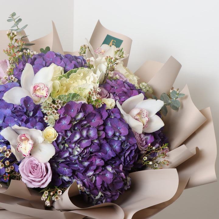 beautiful purple bouquet with love