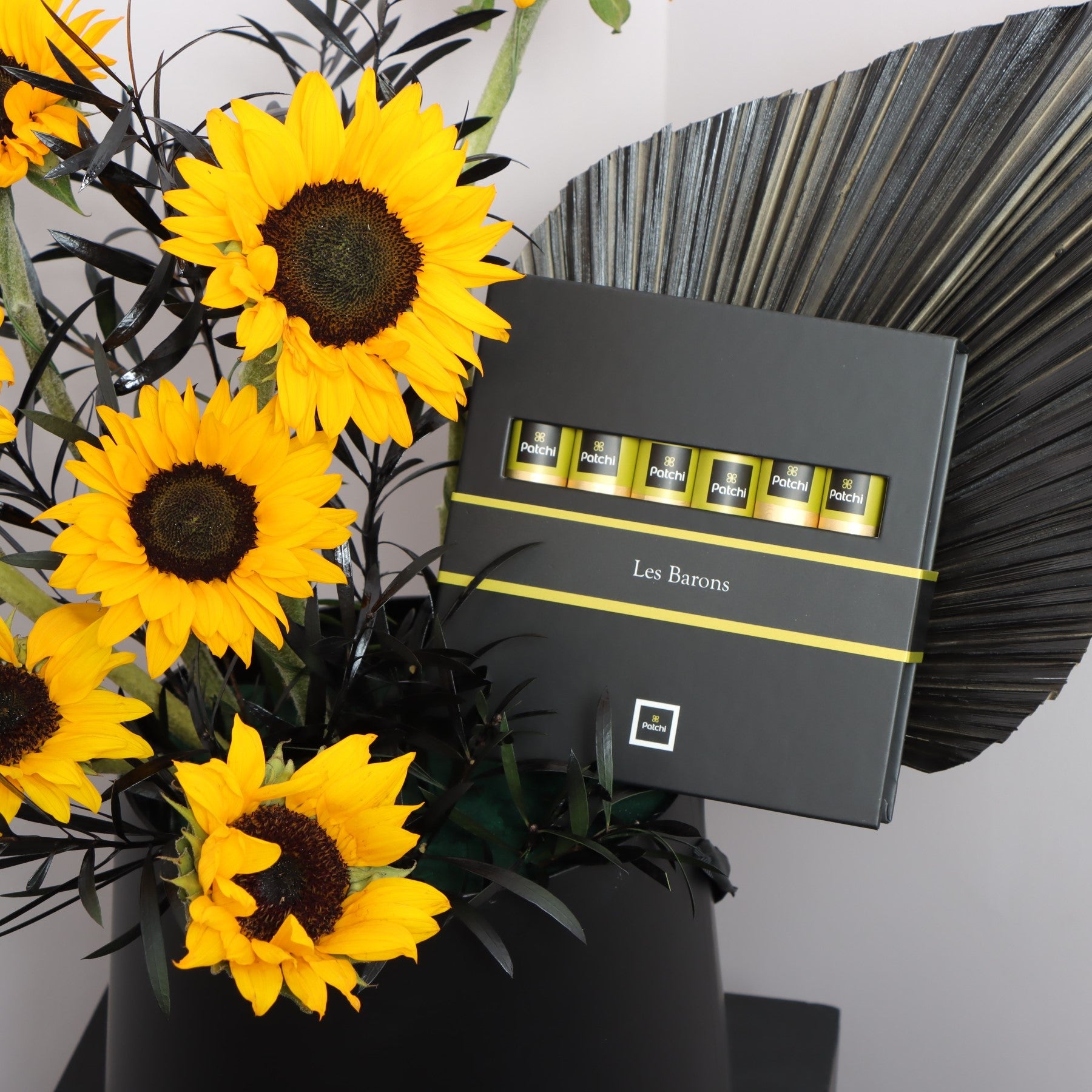 patchi box with sunflowers fast delivery