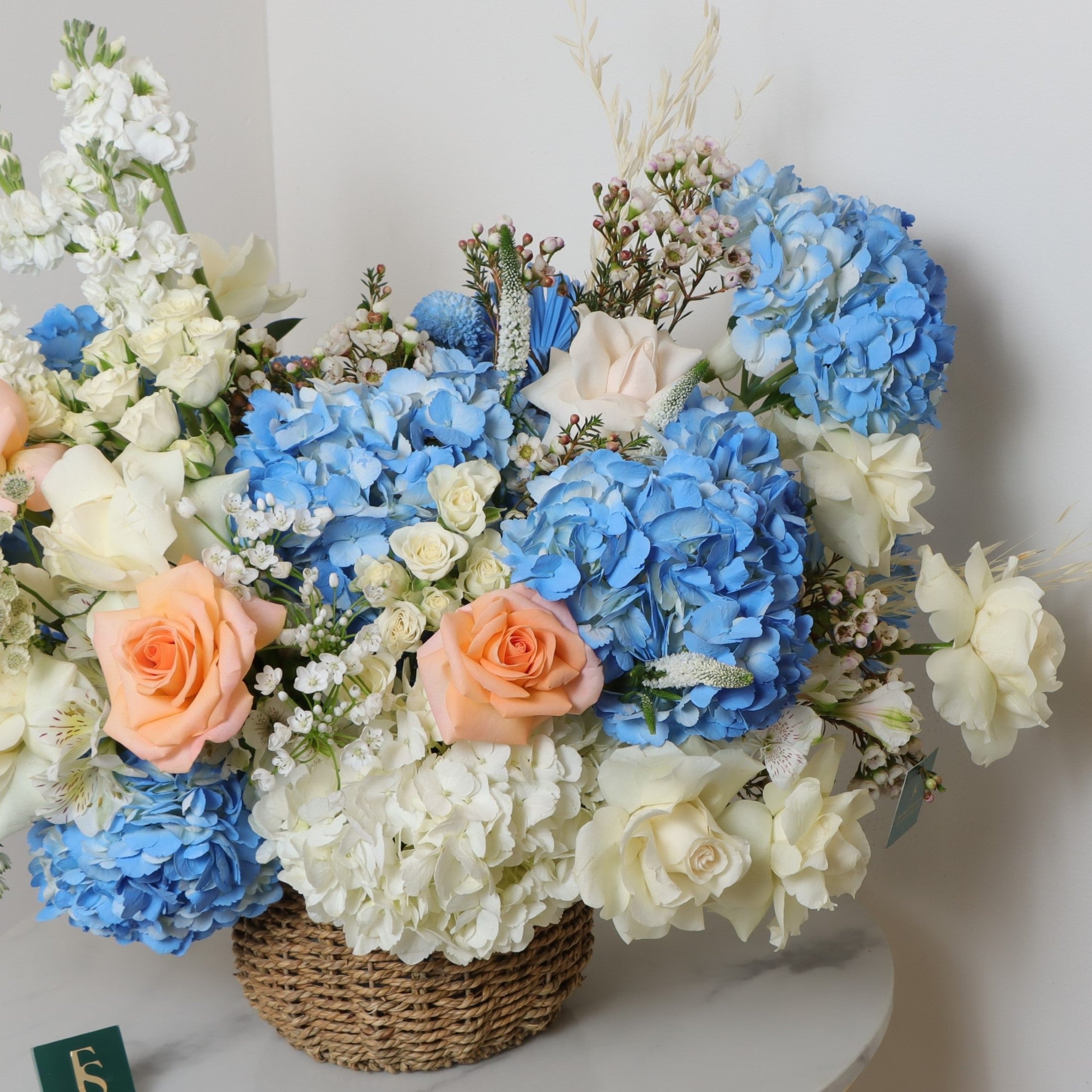 Hydrangea, Roses Flower Basket in Dubai