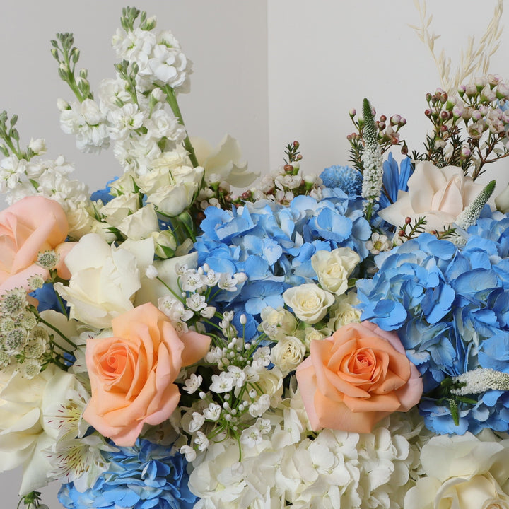 Hydrangea, Roses Flower Basket Buy online