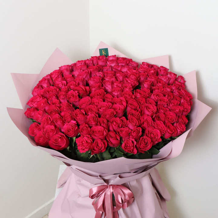 150 Fuchsia Roses Bouquet for Valentines Day