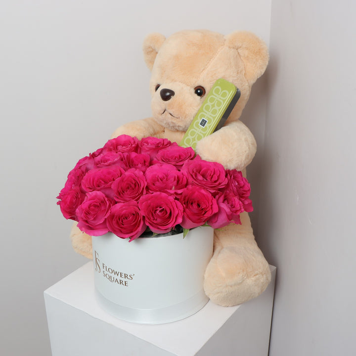 Bear Patchi Fuchsia Rose Box delivery in Dubai