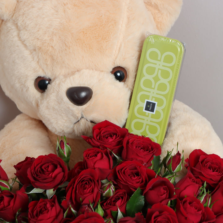 Roses Bouquet With Patchi & Teddy for Valentines Day
