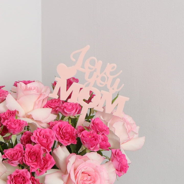 Love You Mom Pink Flower Box Delivery  in Dubai