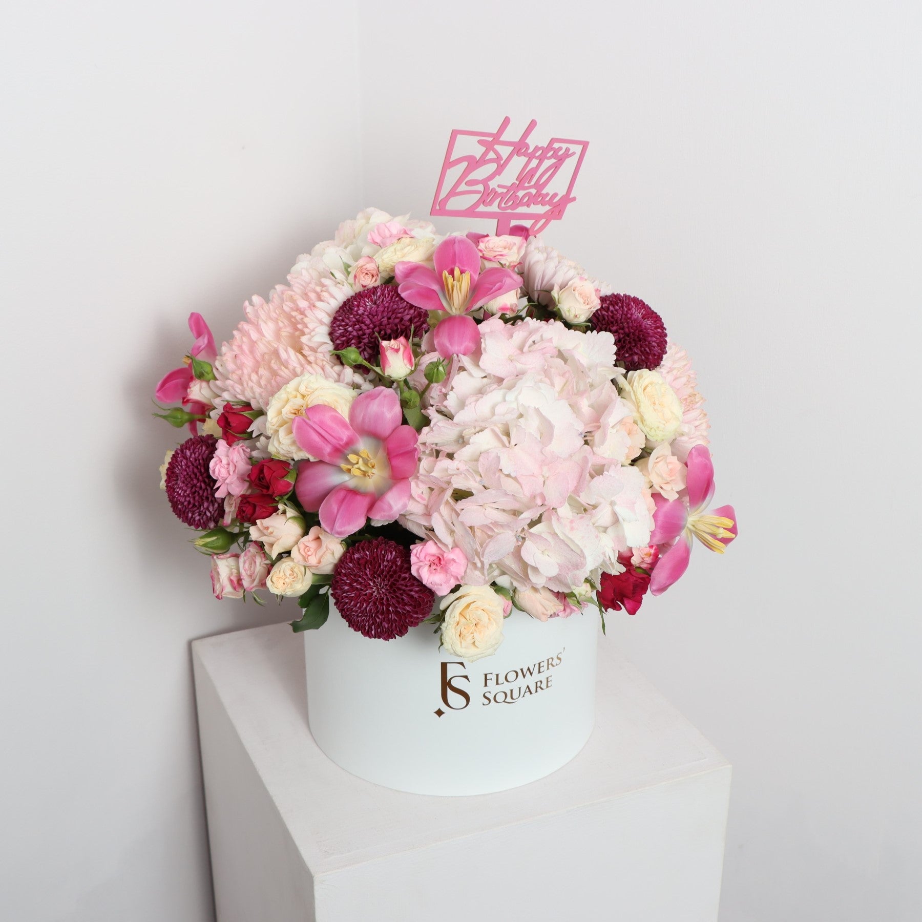 Pink Happy Birthday Flower Box (35cmx35cm)