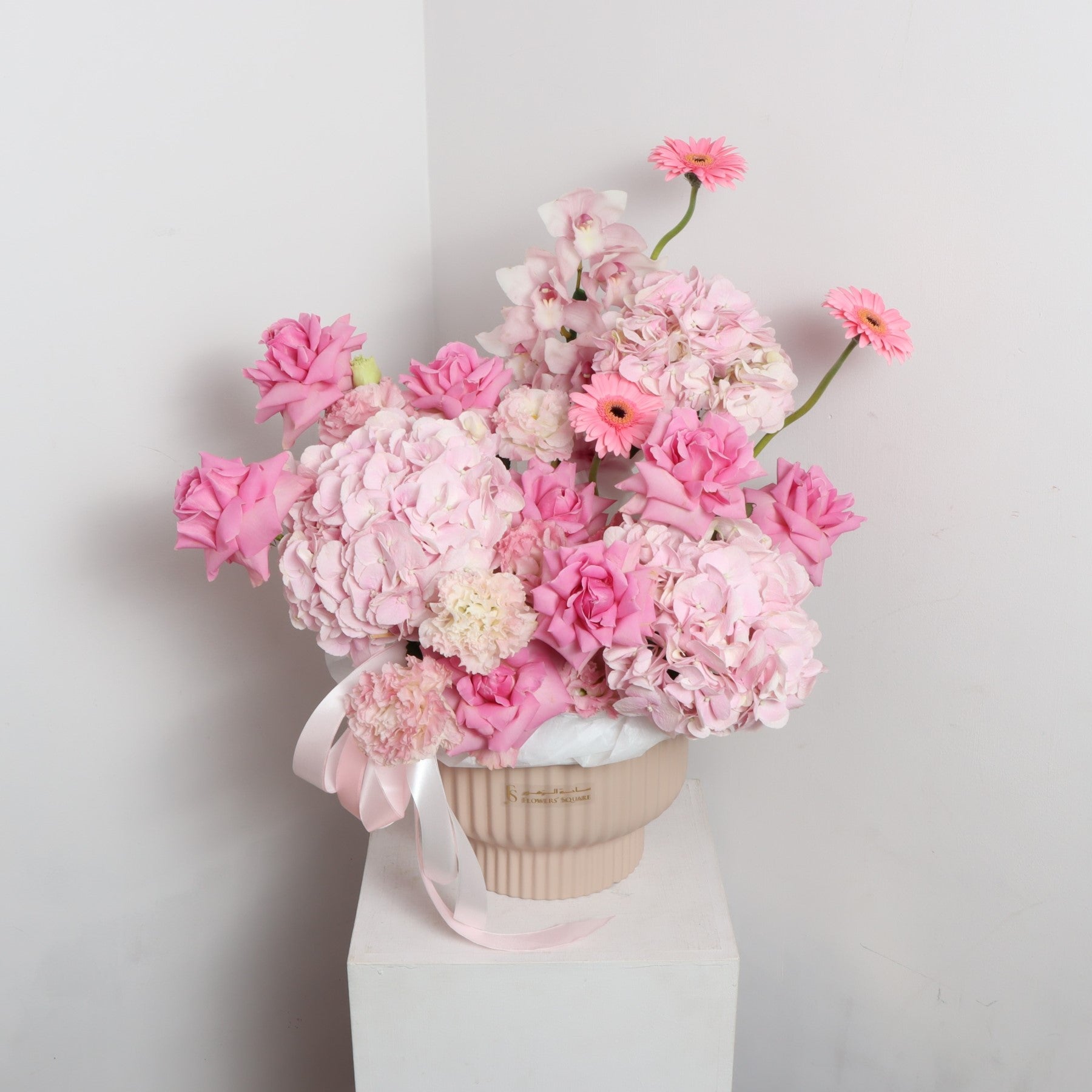 Pink Plush Flower With Vase (65cmx50cm)