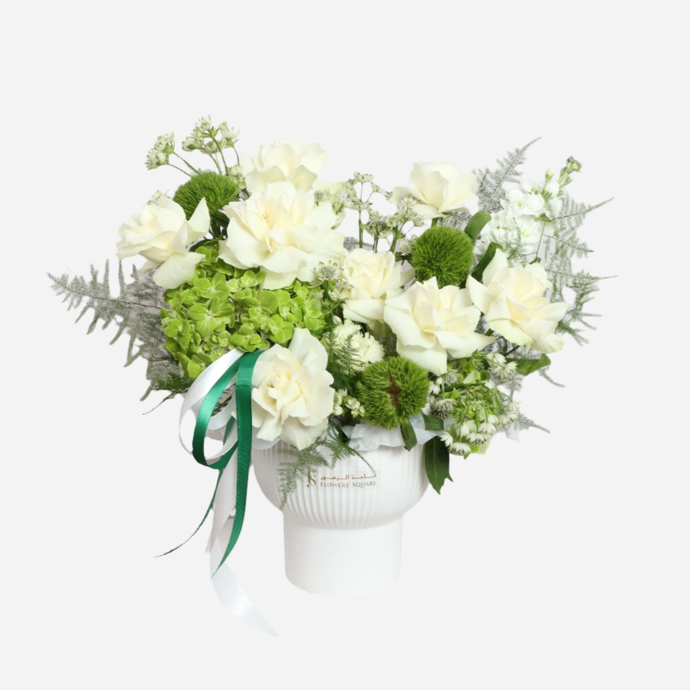 White & Green Flowers With Modern Vase (50cmx40cm)