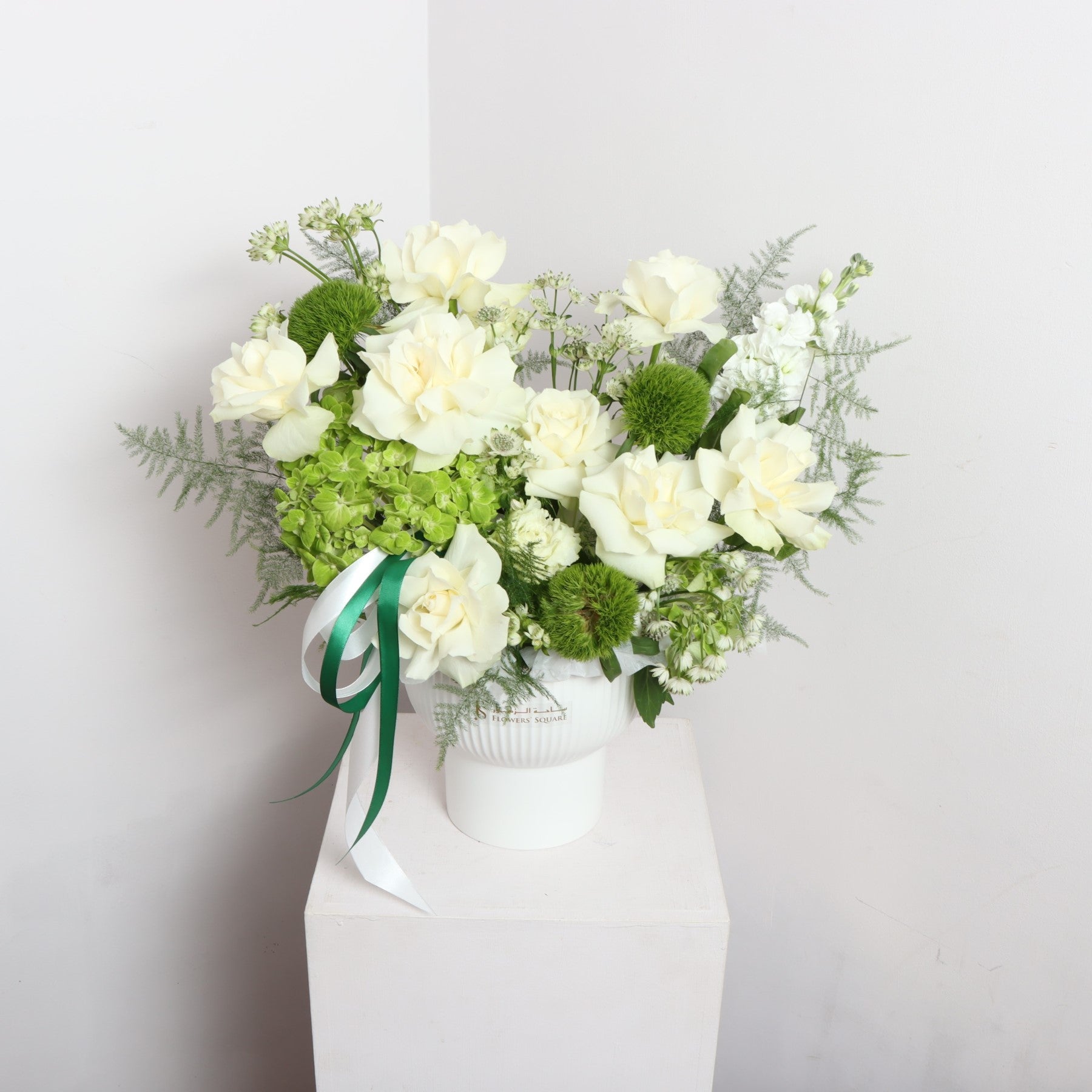 White & Green Flowers With Modern Vase (50cmx40cm)