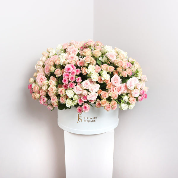 Flower box, pink, white roses