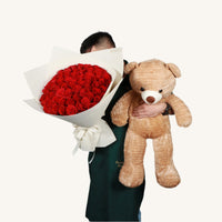 70 Roses Bouquet with Teddy Bear