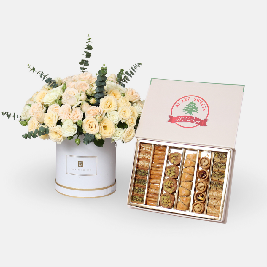 Lite Spirit Flower Box and Assorted Baklava (60cmx40cm)