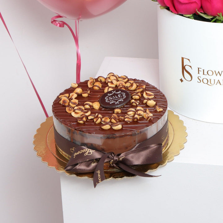 Fuchsia Rose Box, Cake and Balloons in Dubai