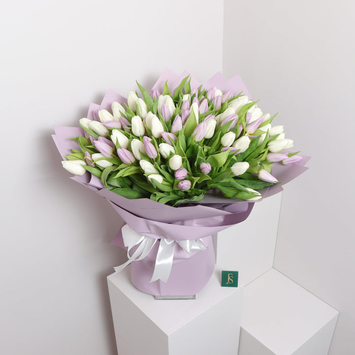 White and Purple Tulips Dubai Delivery Online