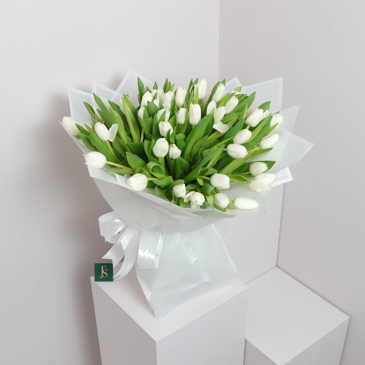 White Tulip Bouquet by Flowers' Square