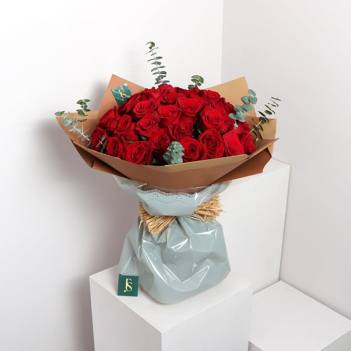 Red Roses in Beige Wrapping