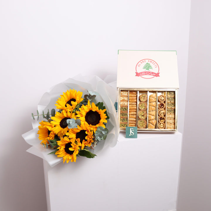 Sun Flower Bouquet and Assorted Baklava Ramadan gift