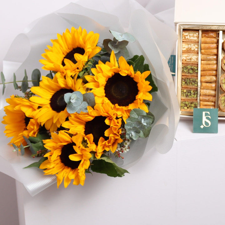 Sun Flower Bouquet and Assorted Baklava Buy Online