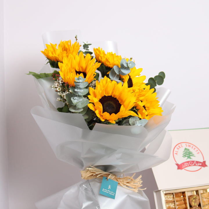 Sun Flower Bouquet and Assorted Baklava Delivery in Dubai