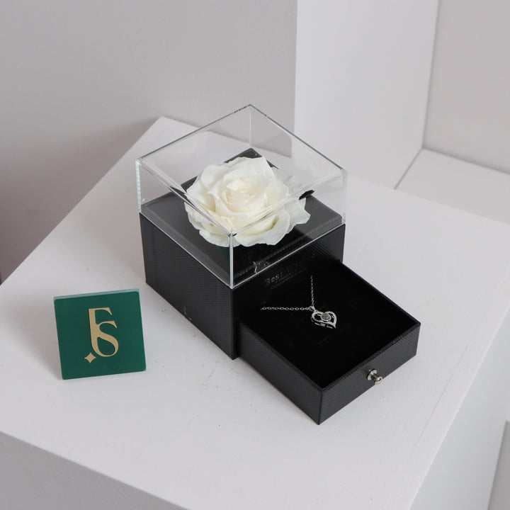 White Forever Rose With Necklace in FS shop